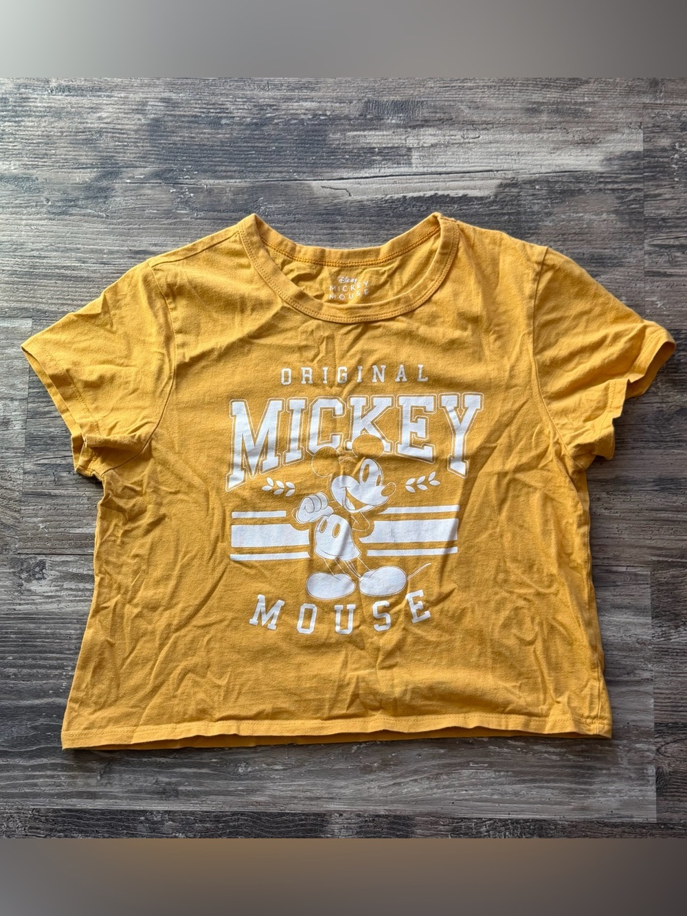 Disney Mickey Mouse mustard yellow white short sleeve crop top shirt girls XL
